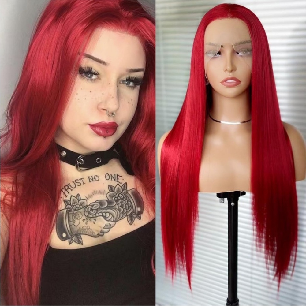 22” STRAIGHT Red  Lace Front Wig NEW